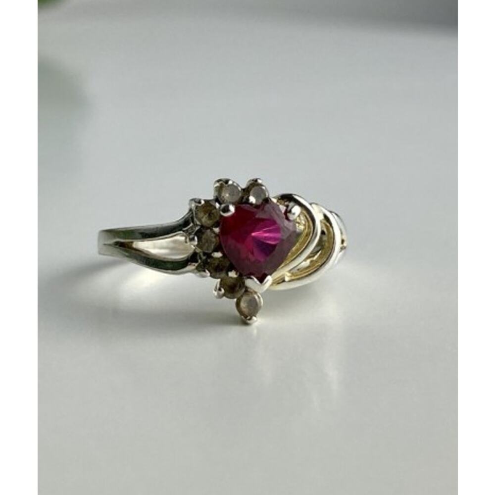 925 Sterling Silver Spinel "Heart" Ring Size 9 - Picture 5 of 12